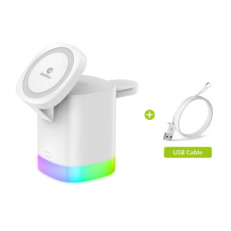 3-in-1 Magnetic Wireless Charger Stand with LED Light for Apple Devices