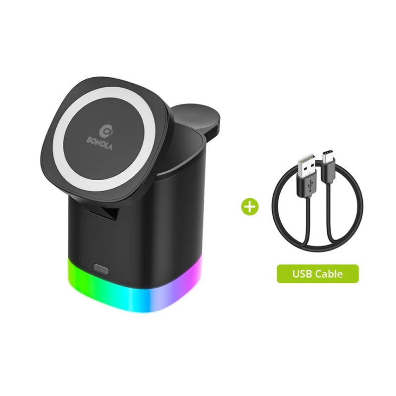 3-in-1 Magnetic Wireless Charger Stand with LED Light for Apple Devices